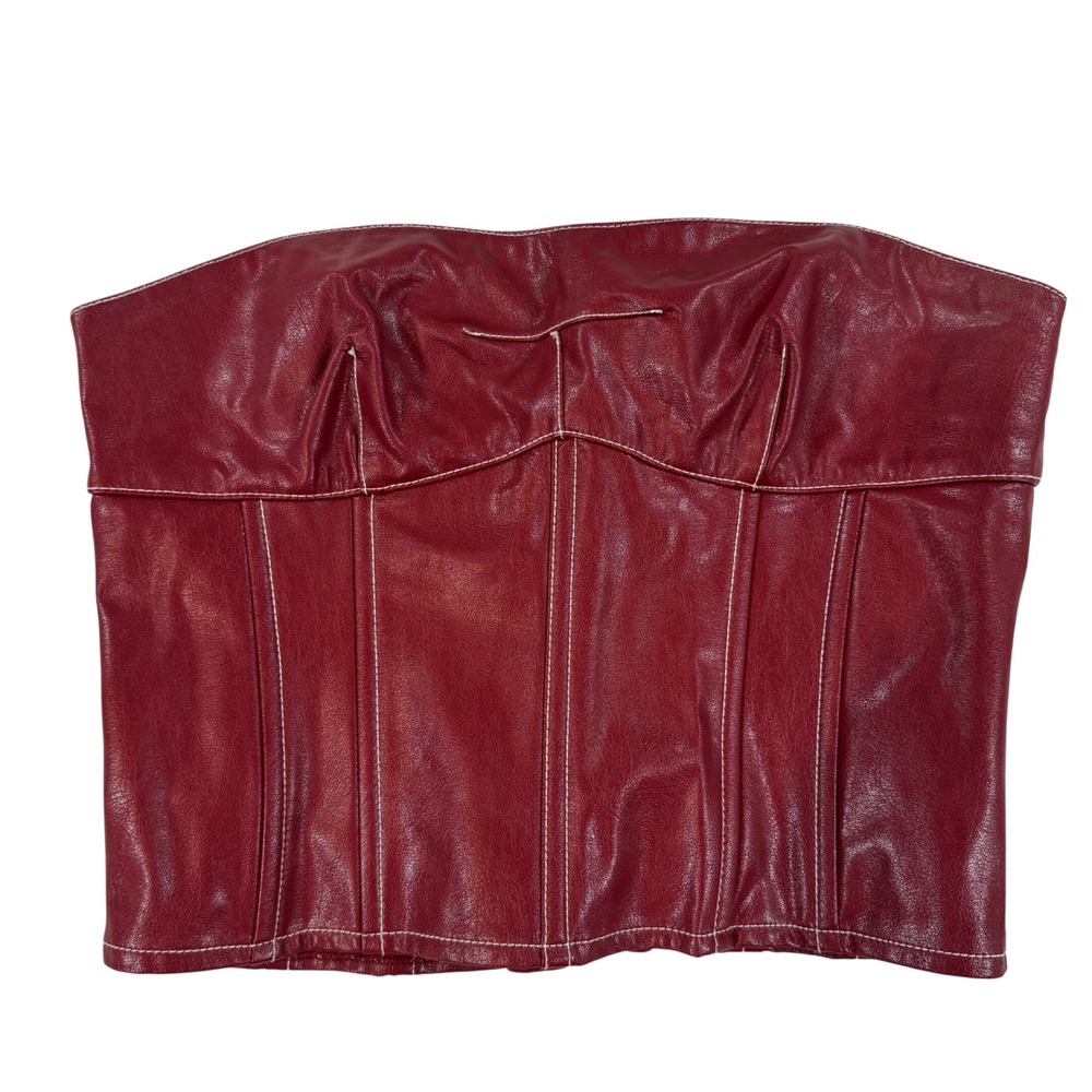 Y2K Edikted Burgundy Faux Leather Corset Top Lace Up Back M Whimsical Goth Fairy